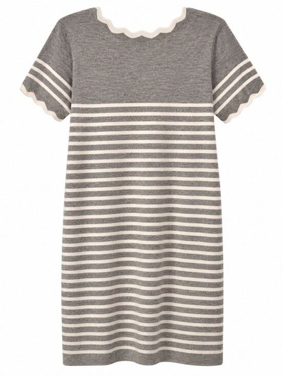 Papermoon Dresses & Skirts - Papermoon Grey & White Striped Tunic Dress With Scallop Trim